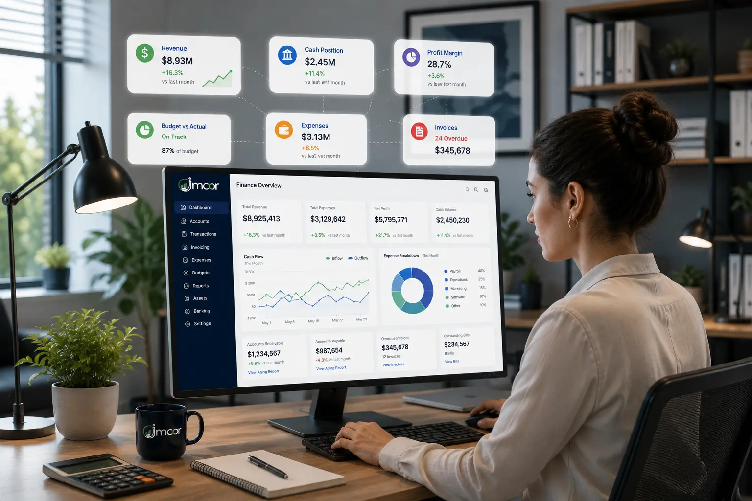 Jmoor finance dashboard where card spend reconciles into the books automatically
