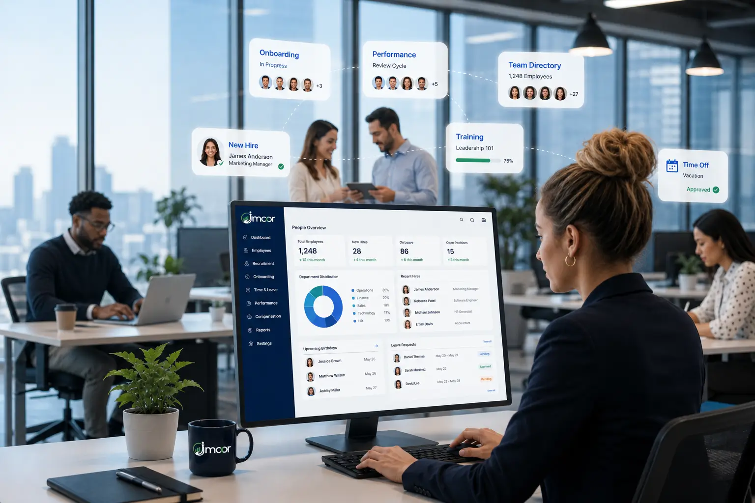 Jmoor workforce dashboard with headcount, approvals and records